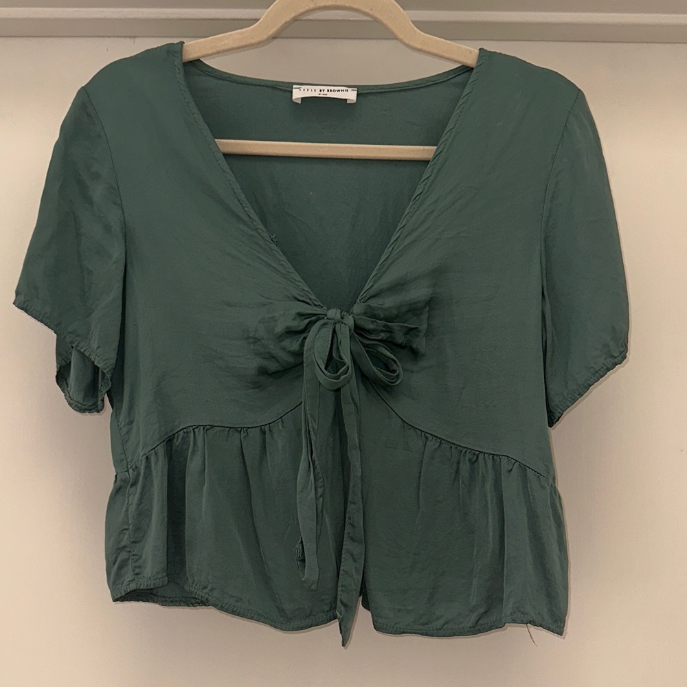 Tie-Front Peplum Blouse in Forest Green